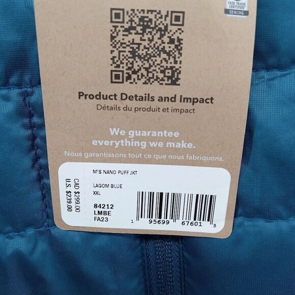 Patagonia Jacket Mens XXL Blue Nano Puff Primaloft Full Zip Quilted Lightweight - Picture 4 of 10